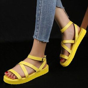 Strappy Yellow Sandals with ankle buckles Sz 11